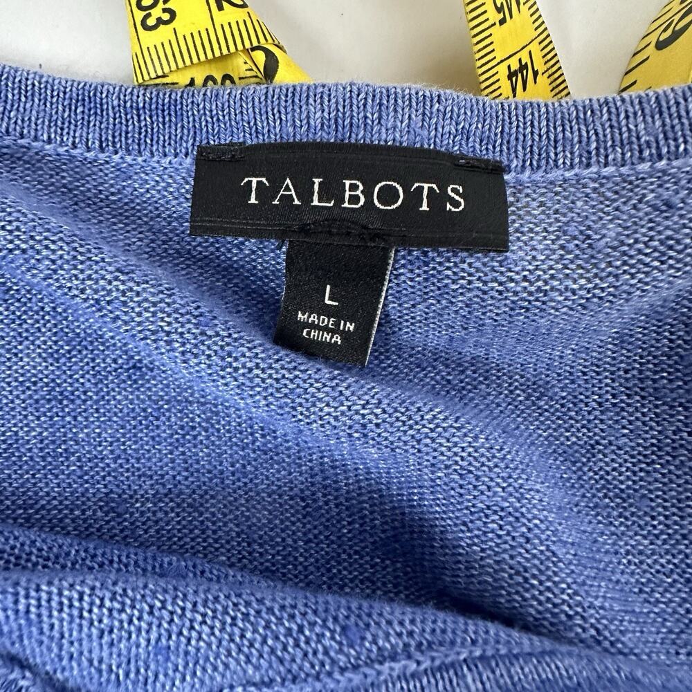 Talbots Linen Top Womens Large Blue Popover Tie Sleeve Breathable‎ Costal Beach - Picture 6 of 12